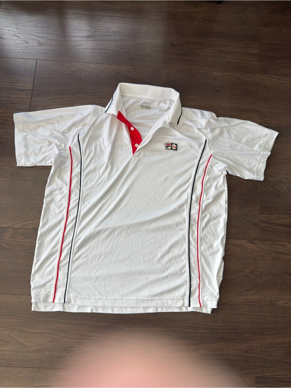Fila Men’s White Tennis Polo Shirt Red Navy Trim Size L